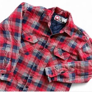 Sports Afield shacket grunge Flannel Plaid Shirt Jacket Quilted Lining Sz L VTG